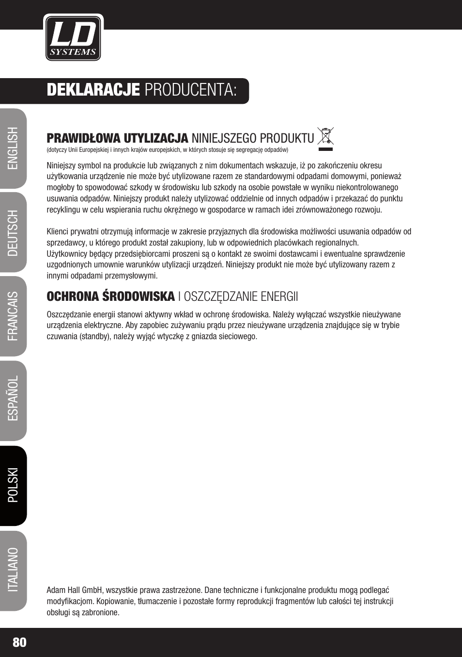 Deklaracje producenta | LD Systems DAVE 8 ROADIE User Manual | Page 80 / 100