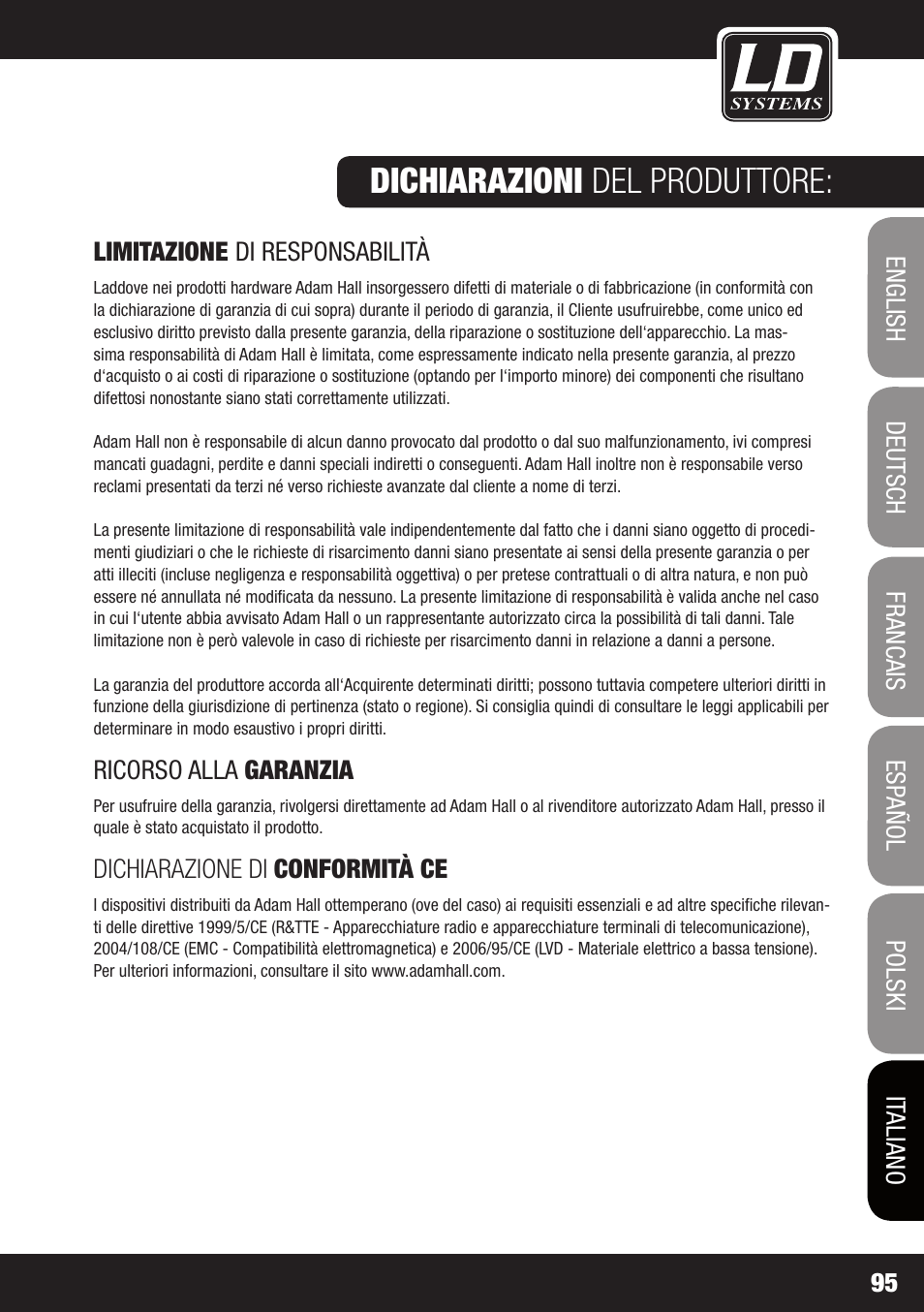 Dichiarazioni del produttore | LD Systems DAVE 8 ROADIE User Manual | Page 95 / 100