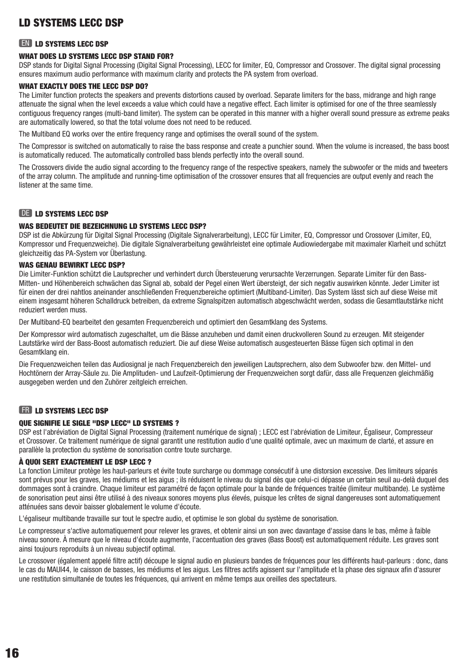 Ld systems lecc dsp | LD Systems DAVE 18 G3 User Manual | Page 16 / 32