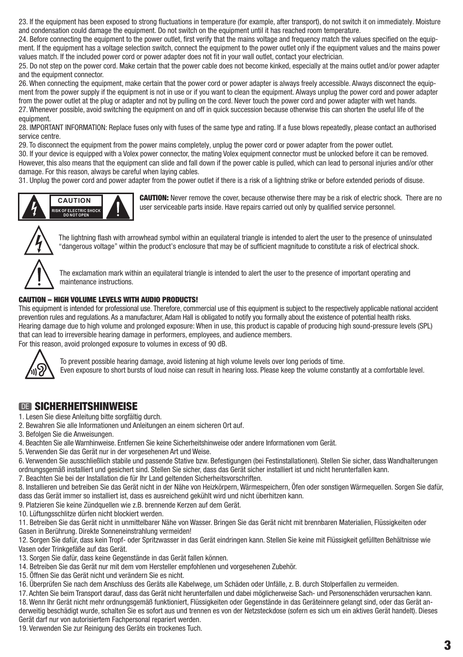Sicherheitshinweise | LD Systems DAVE 18 G3 User Manual | Page 3 / 32