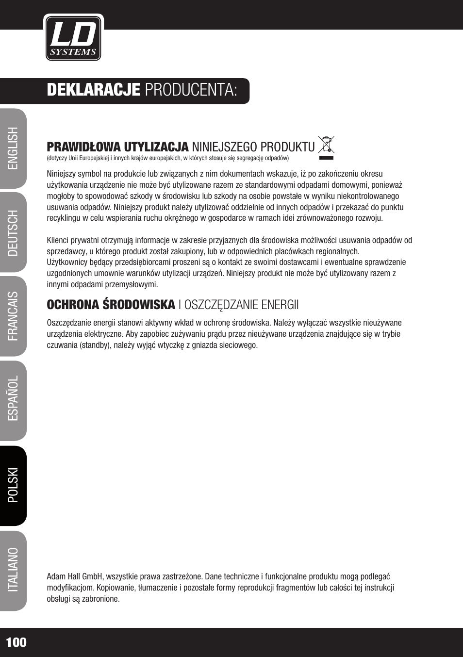 Deklaracje producenta | LD Systems MAUI 11 MIX W User Manual | Page 100 / 124