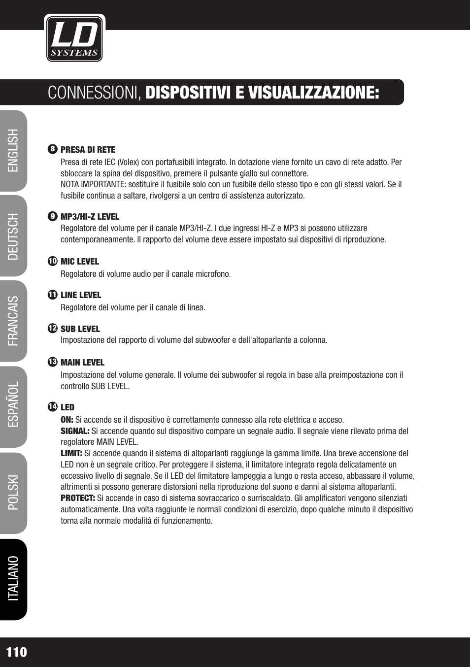 Connessioni, dispositivi e visualizzazione | LD Systems MAUI 11 MIX W User Manual | Page 110 / 124