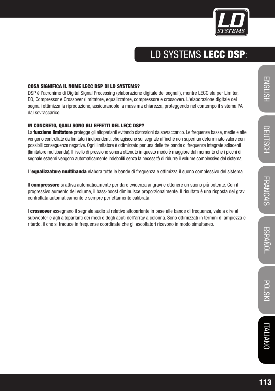 Ld systems lecc dsp | LD Systems MAUI 11 MIX W User Manual | Page 113 / 124