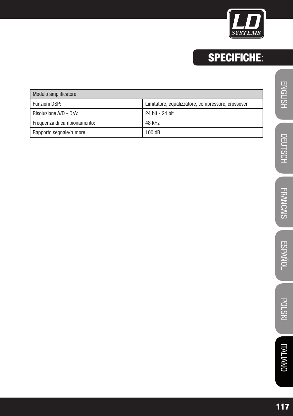 Specifiche | LD Systems MAUI 11 MIX W User Manual | Page 117 / 124