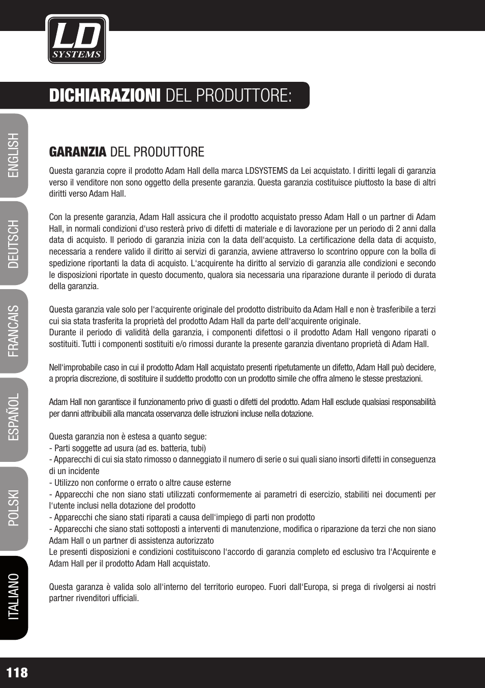 Dichiarazioni del produttore | LD Systems MAUI 11 MIX W User Manual | Page 118 / 124