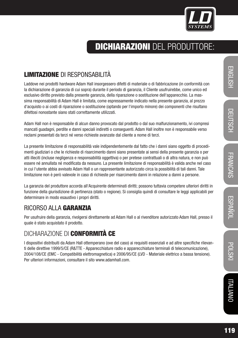 Dichiarazioni del produttore | LD Systems MAUI 11 MIX W User Manual | Page 119 / 124