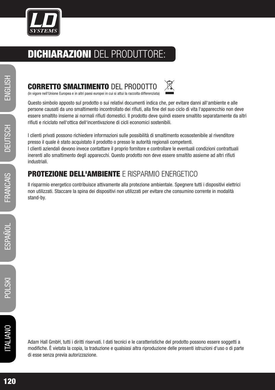 Dichiarazioni del produttore | LD Systems MAUI 11 MIX W User Manual | Page 120 / 124