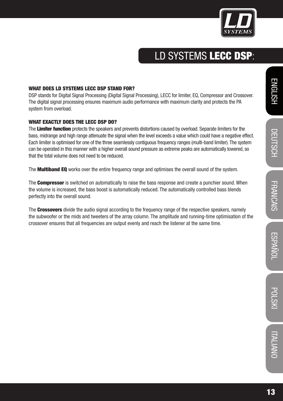 Ld systems lecc dsp | LD Systems MAUI 11 MIX W User Manual | Page 13 / 124