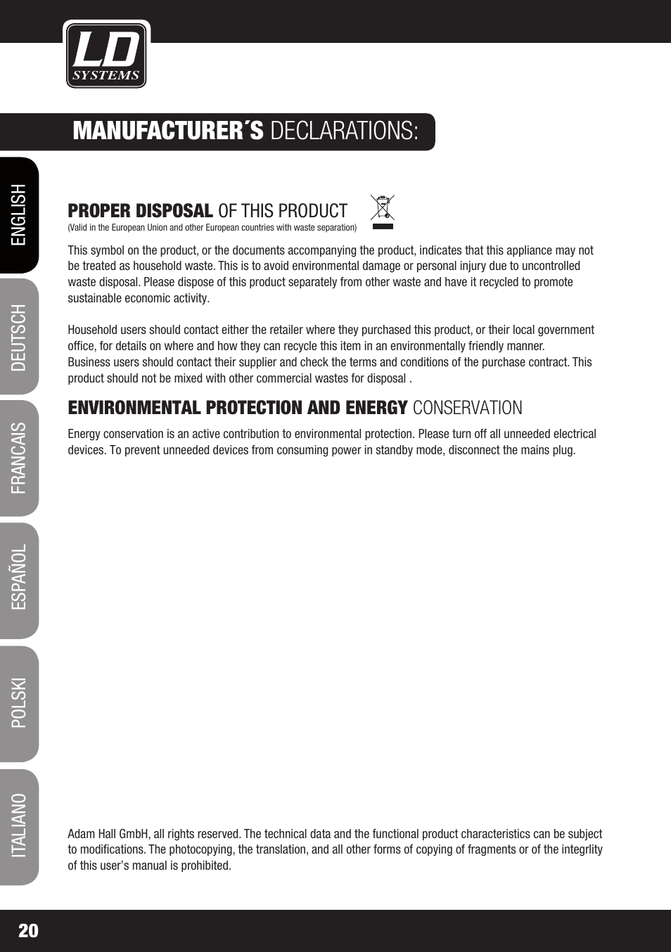 Manufacturer´s declarations | LD Systems MAUI 11 MIX W User Manual | Page 20 / 124