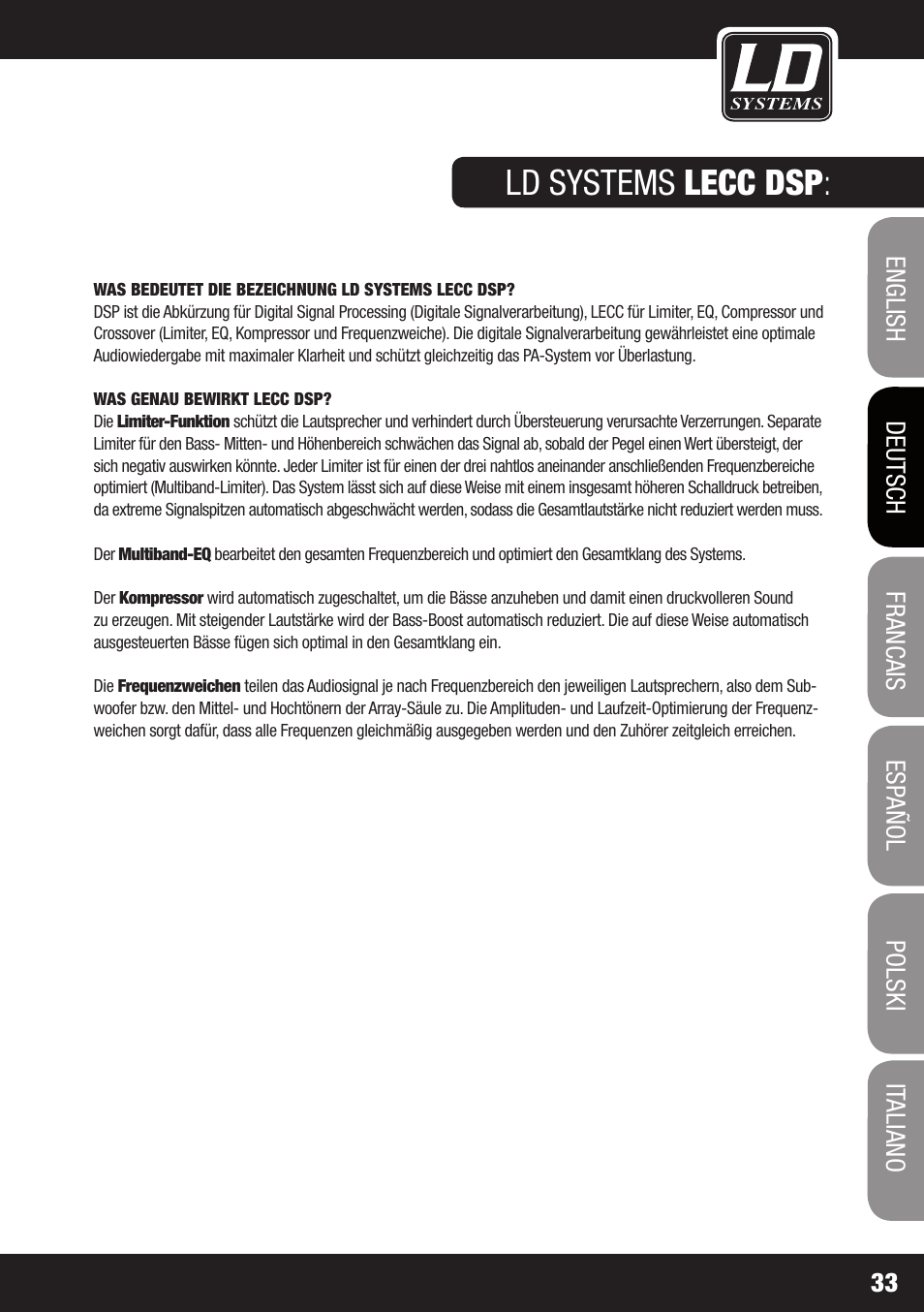 Ld systems lecc dsp | LD Systems MAUI 11 MIX W User Manual | Page 33 / 124