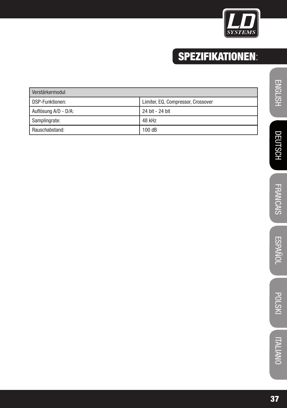 Spezifikationen | LD Systems MAUI 11 MIX W User Manual | Page 37 / 124