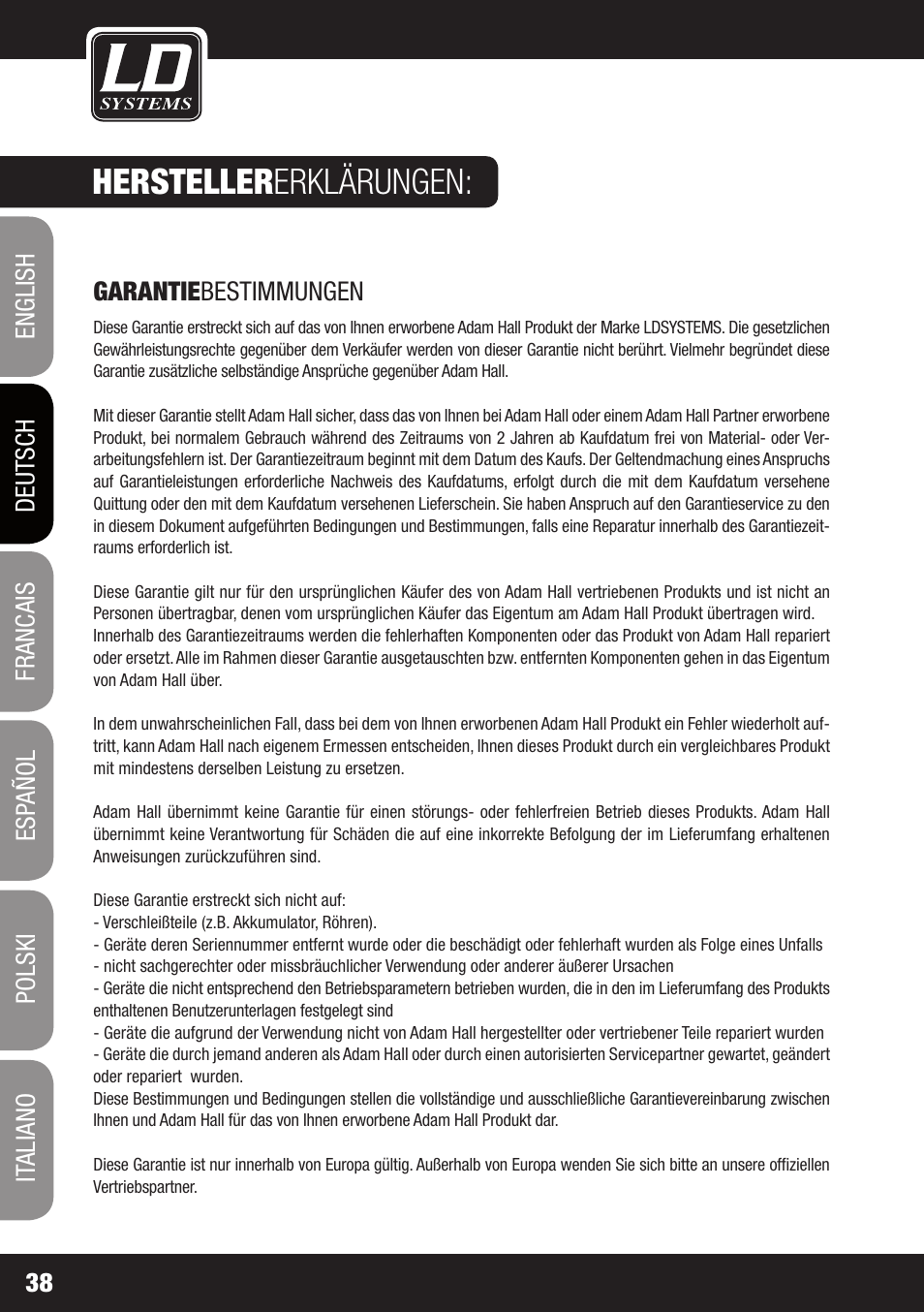 Hersteller erklärungen | LD Systems MAUI 11 MIX W User Manual | Page 38 / 124