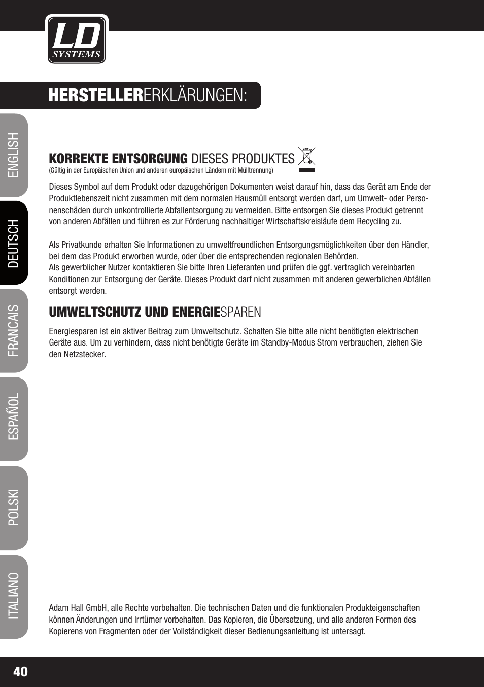 Hersteller erklärungen | LD Systems MAUI 11 MIX W User Manual | Page 40 / 124