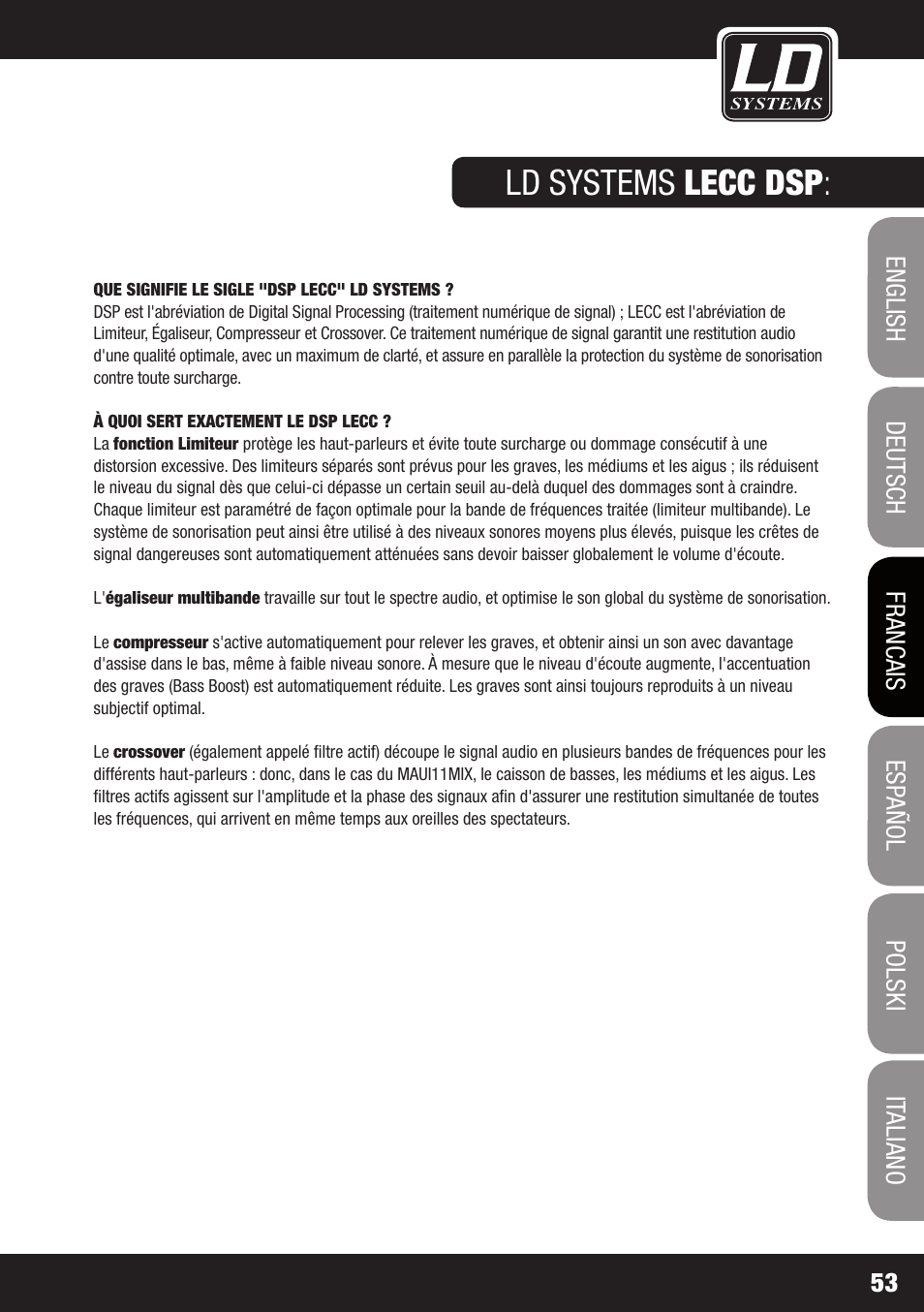 Ld systems lecc dsp | LD Systems MAUI 11 MIX W User Manual | Page 53 / 124