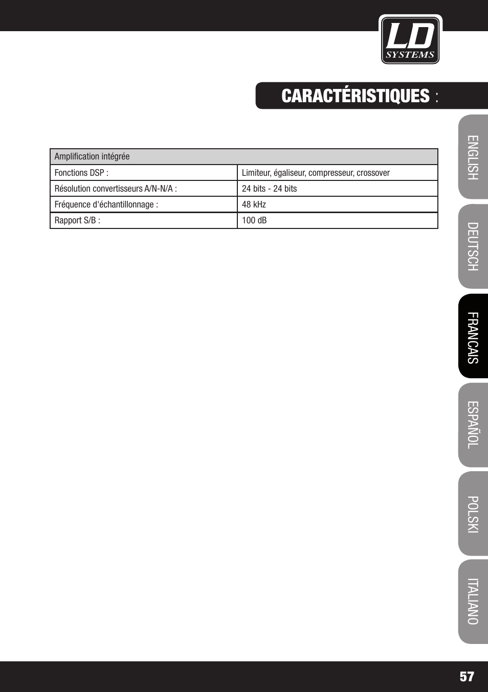 Caractéristiques | LD Systems MAUI 11 MIX W User Manual | Page 57 / 124