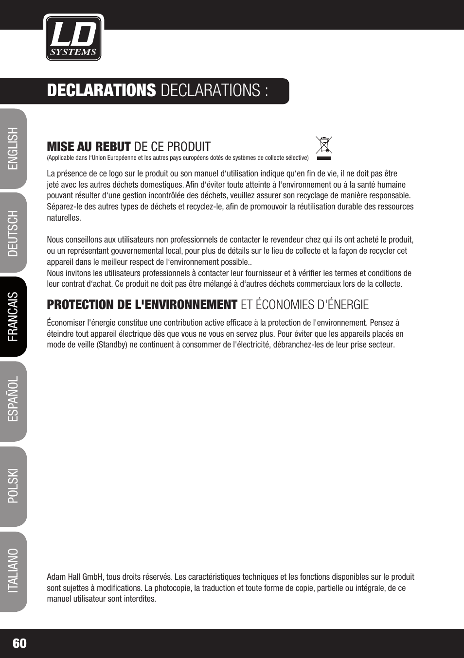 Declarations declarations | LD Systems MAUI 11 MIX W User Manual | Page 60 / 124