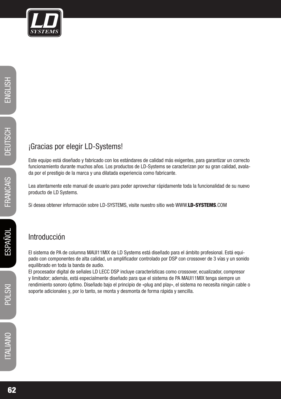 LD Systems MAUI 11 MIX W User Manual | Page 62 / 124