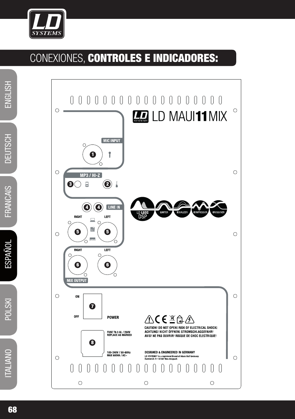 Conexiones, controles e indicadores | LD Systems MAUI 11 MIX W User Manual | Page 68 / 124