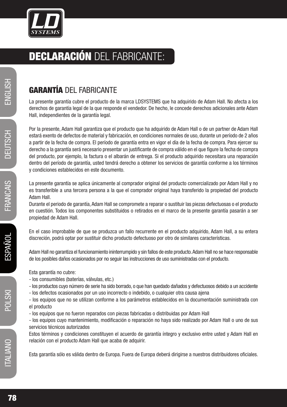 Declaración del fabricante | LD Systems MAUI 11 MIX W User Manual | Page 78 / 124