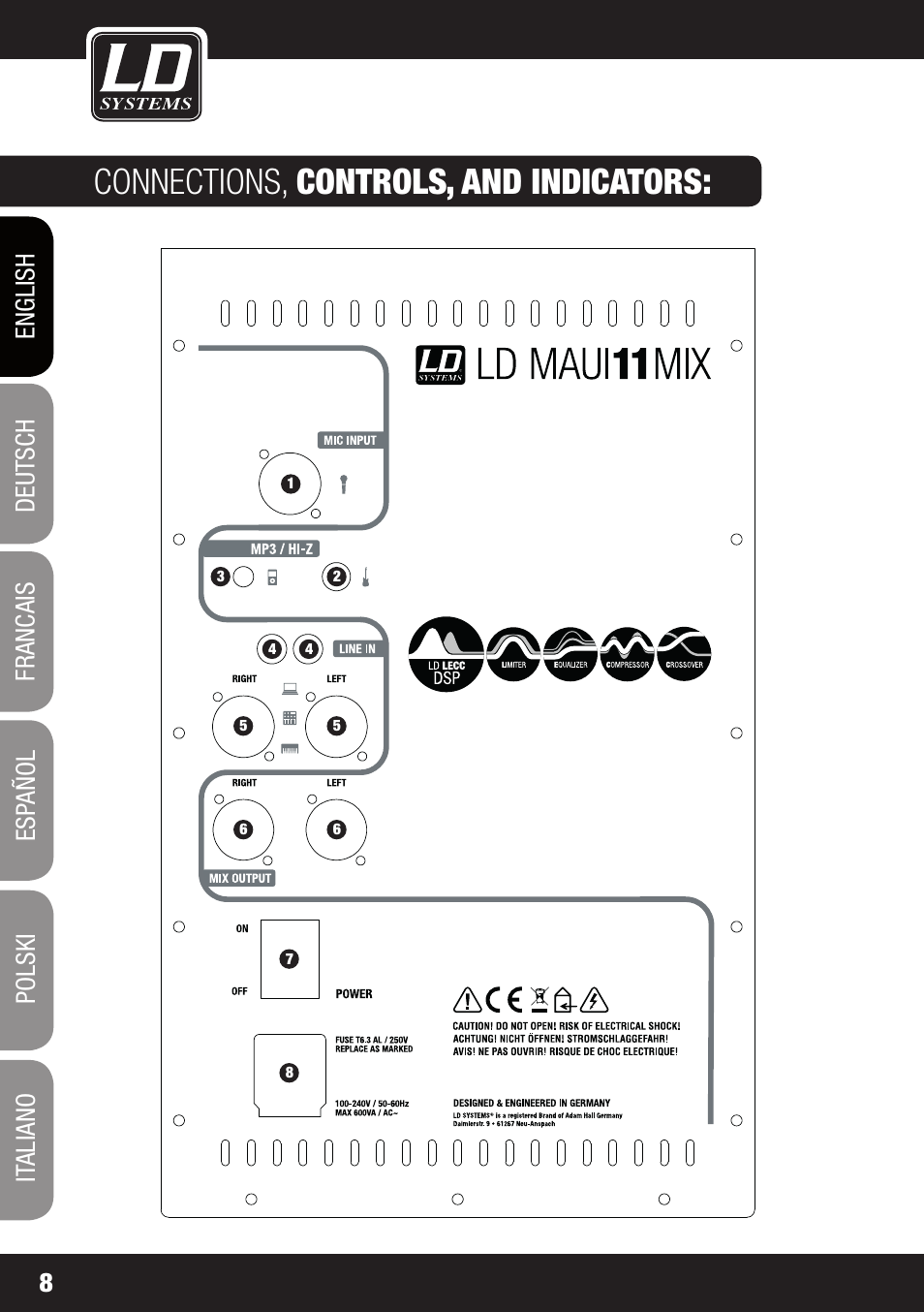 Connections, controls, and indicators | LD Systems MAUI 11 MIX W User Manual | Page 8 / 124
