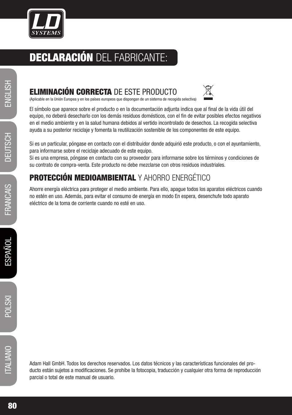 Declaración del fabricante | LD Systems MAUI 11 MIX W User Manual | Page 80 / 124