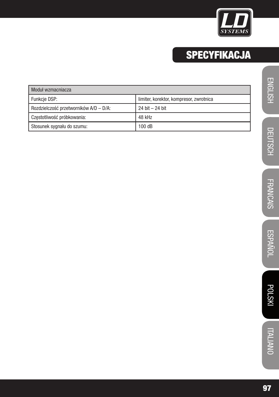 Specyfikacja | LD Systems MAUI 11 MIX W User Manual | Page 97 / 124