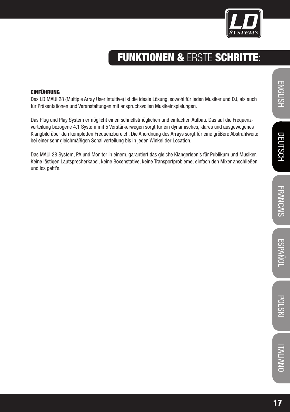Funktionen & erste schritte | LD Systems MAUI 28 W User Manual | Page 17 / 74