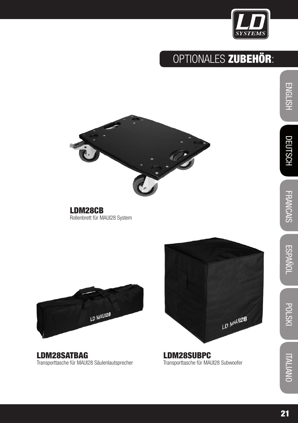 Optionales zubehör | LD Systems MAUI 28 W User Manual | Page 21 / 74