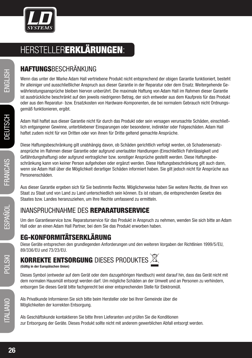 Hersteller erklärungen | LD Systems MAUI 28 W User Manual | Page 24 / 74