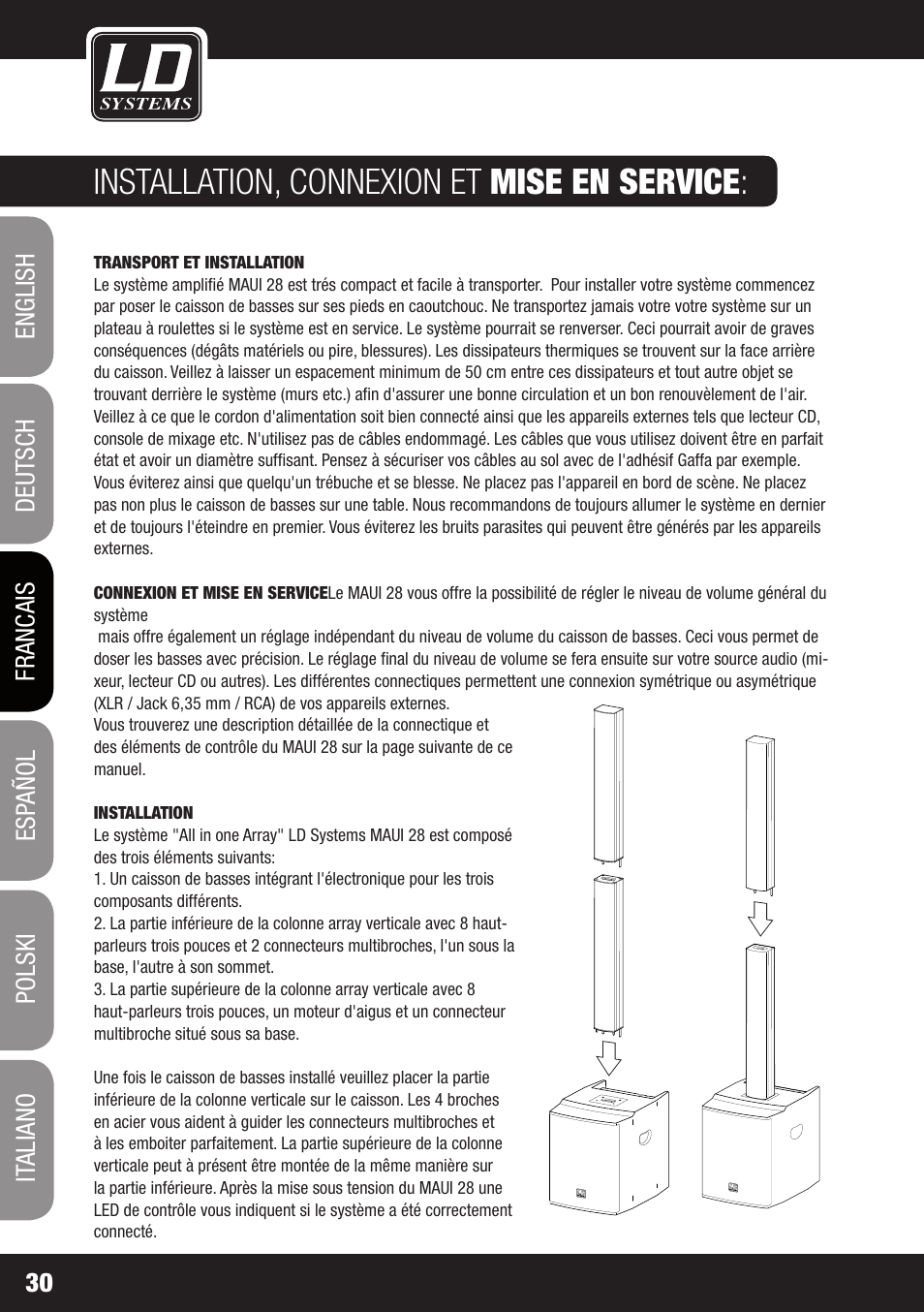Installation, connexion et mise en service | LD Systems MAUI 28 W User Manual | Page 30 / 74