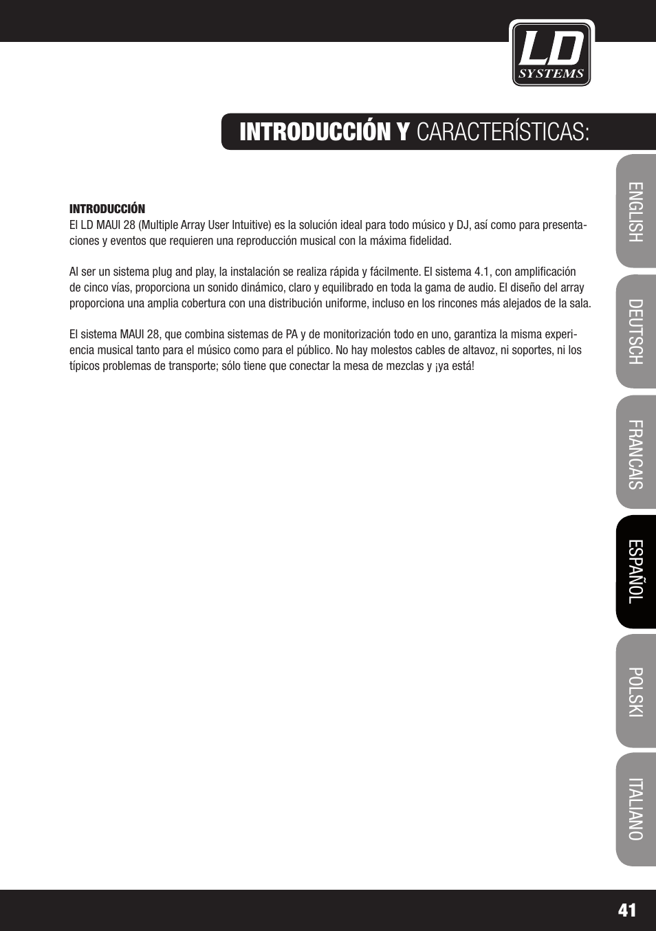 Introducción y características | LD Systems MAUI 28 W User Manual | Page 41 / 74