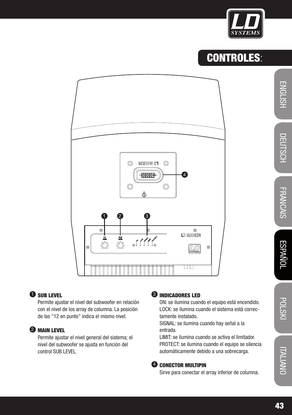 Controles | LD Systems MAUI 28 W User Manual | Page 43 / 74