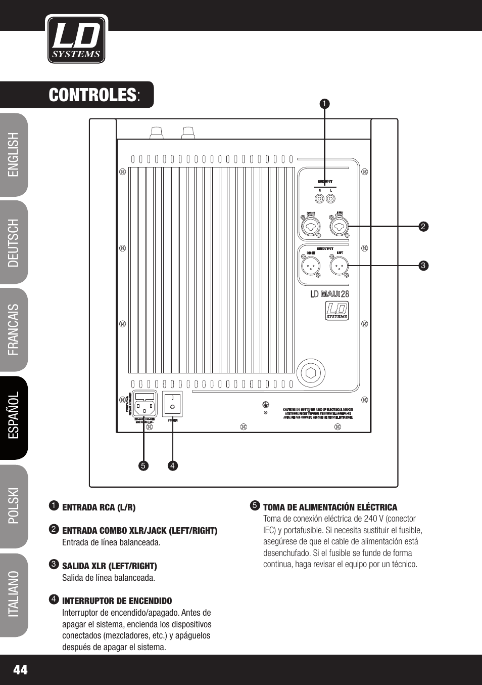 Controles | LD Systems MAUI 28 W User Manual | Page 44 / 74