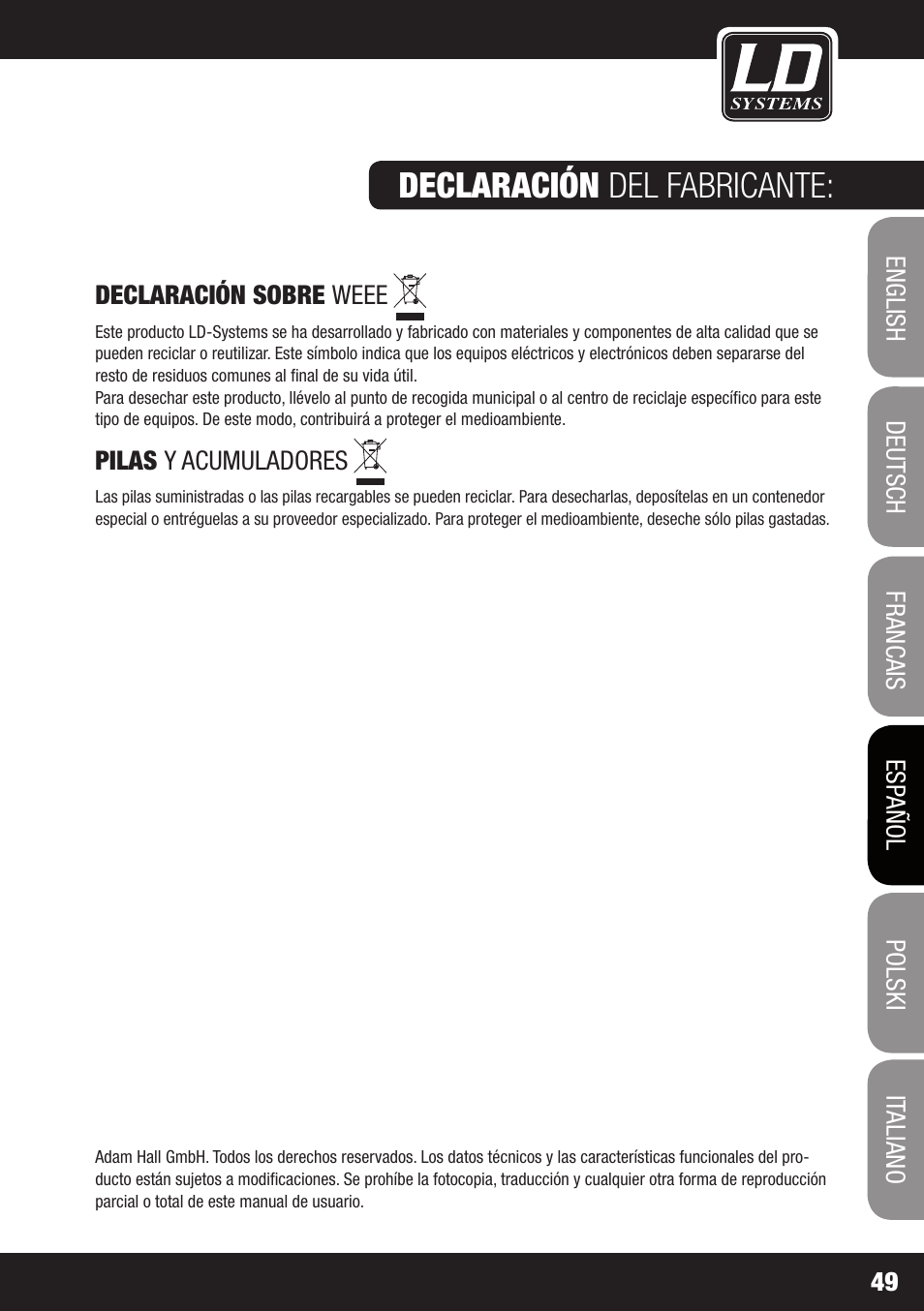 Declaración del fabricante | LD Systems MAUI 28 W User Manual | Page 49 / 74