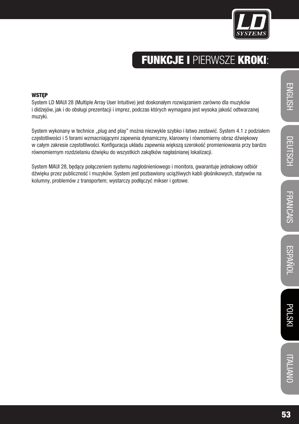 Funkcje i pierwsze kroki | LD Systems MAUI 28 W User Manual | Page 53 / 74