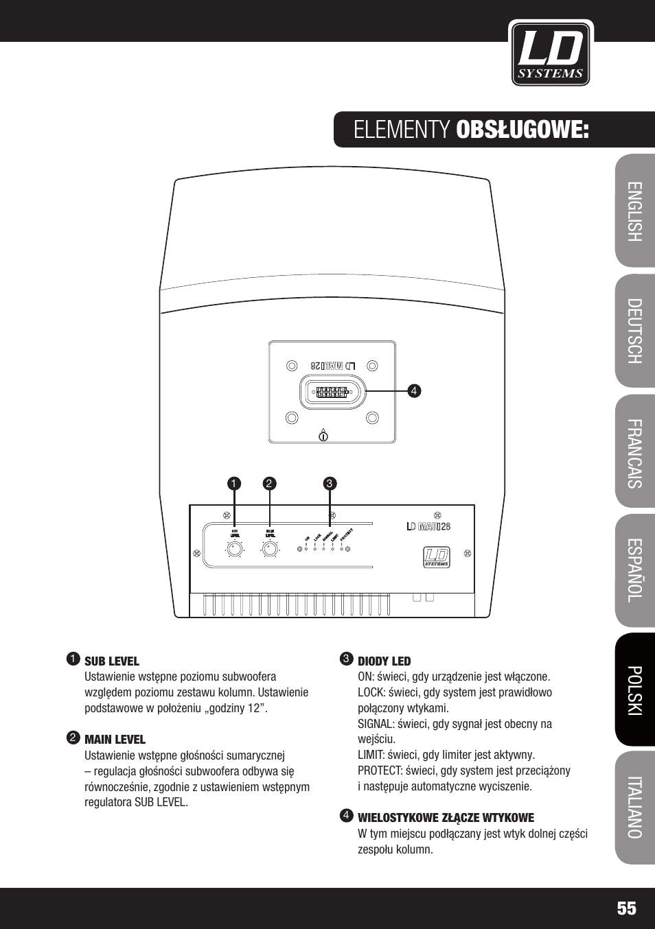 Elementy obsługowe | LD Systems MAUI 28 W User Manual | Page 55 / 74