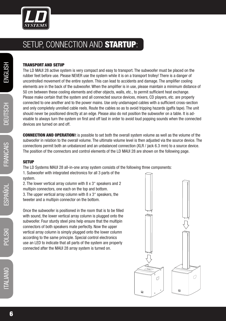 Setup, connection and startup | LD Systems MAUI 28 W User Manual | Page 6 / 74
