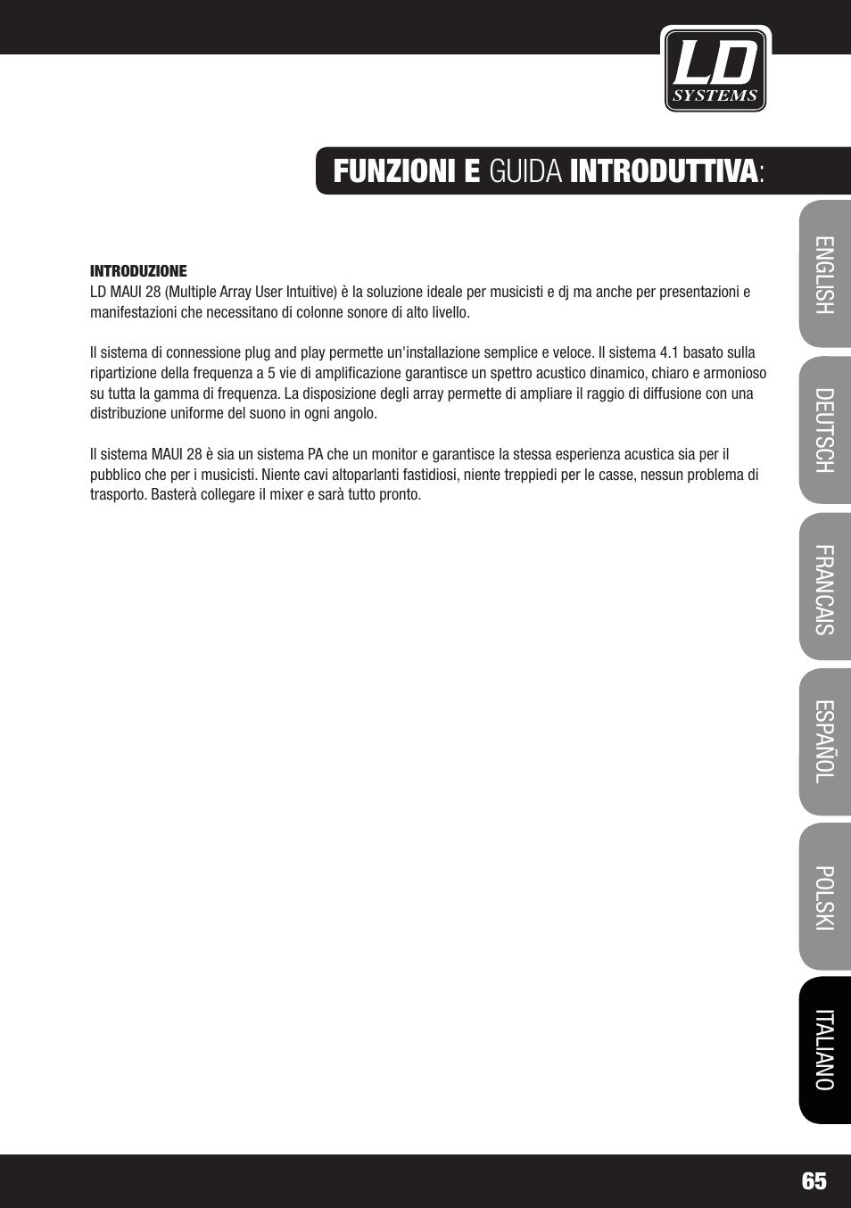Funzioni e guida introduttiva | LD Systems MAUI 28 W User Manual | Page 65 / 74