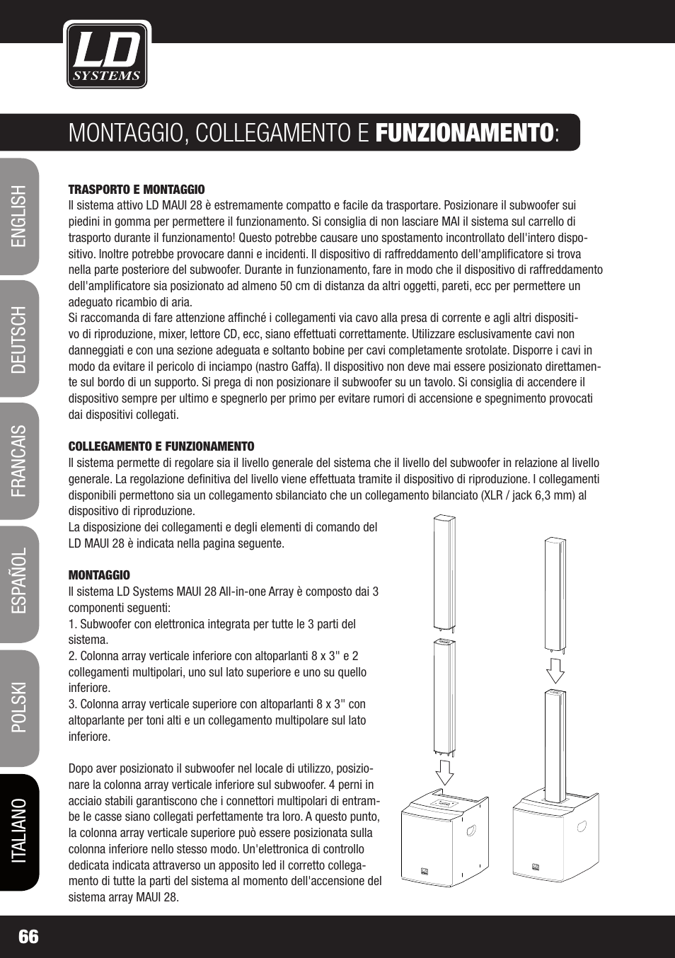 Montaggio, collegamento e funzionamento | LD Systems MAUI 28 W User Manual | Page 66 / 74
