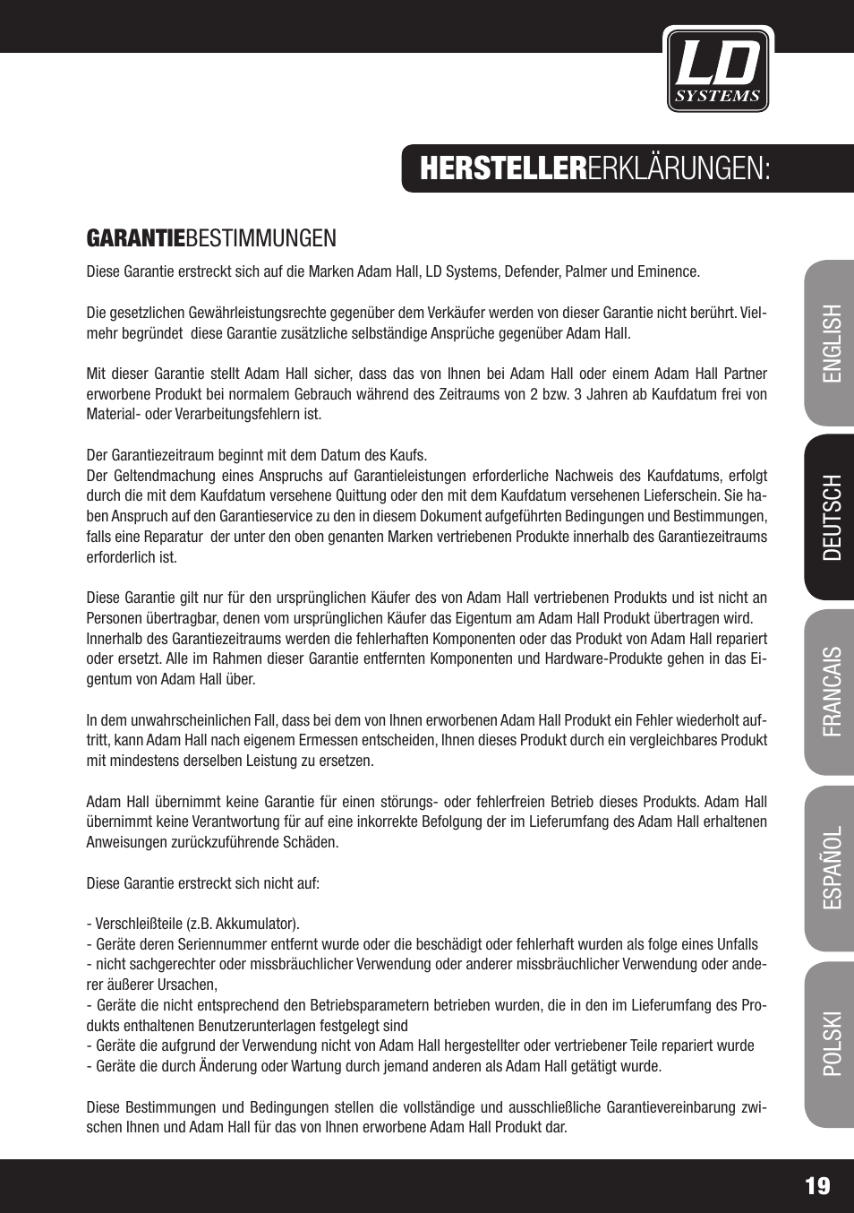 Hersteller erklärungen | LD Systems DAVE 8 XS User Manual | Page 19 / 52
