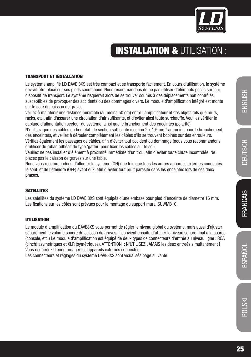 Installation & utilisation | LD Systems DAVE 8 XS User Manual | Page 25 / 52