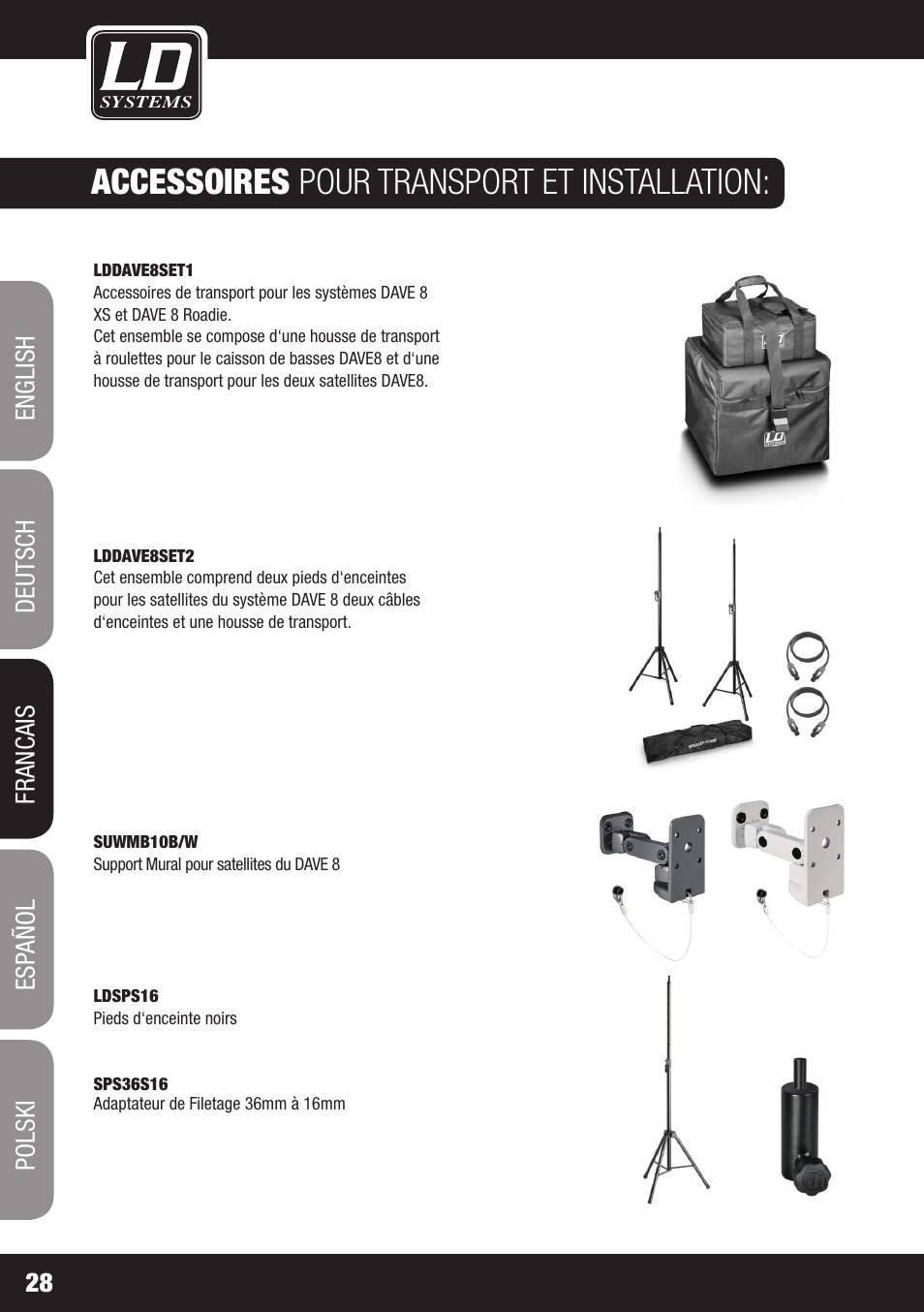 Accessoires pour transport et installation | LD Systems DAVE 8 XS User Manual | Page 28 / 52