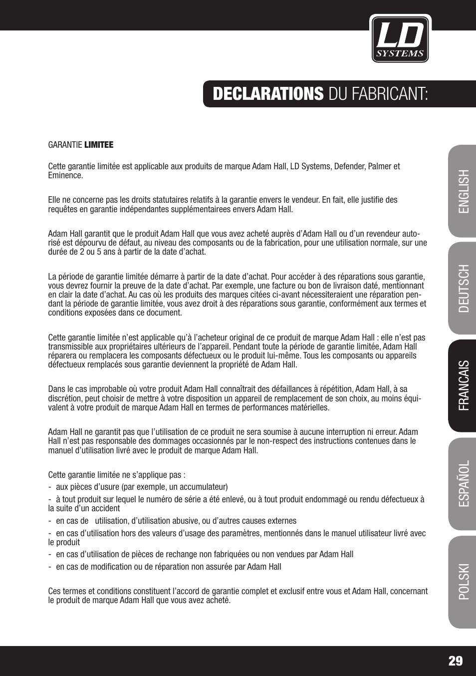 Declarations du fabricant | LD Systems DAVE 8 XS User Manual | Page 29 / 52