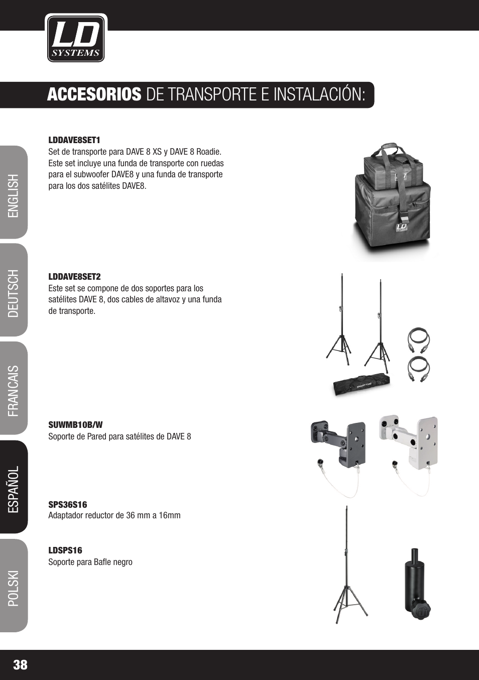 Accesorios de transporte e instalación | LD Systems DAVE 8 XS User Manual | Page 38 / 52