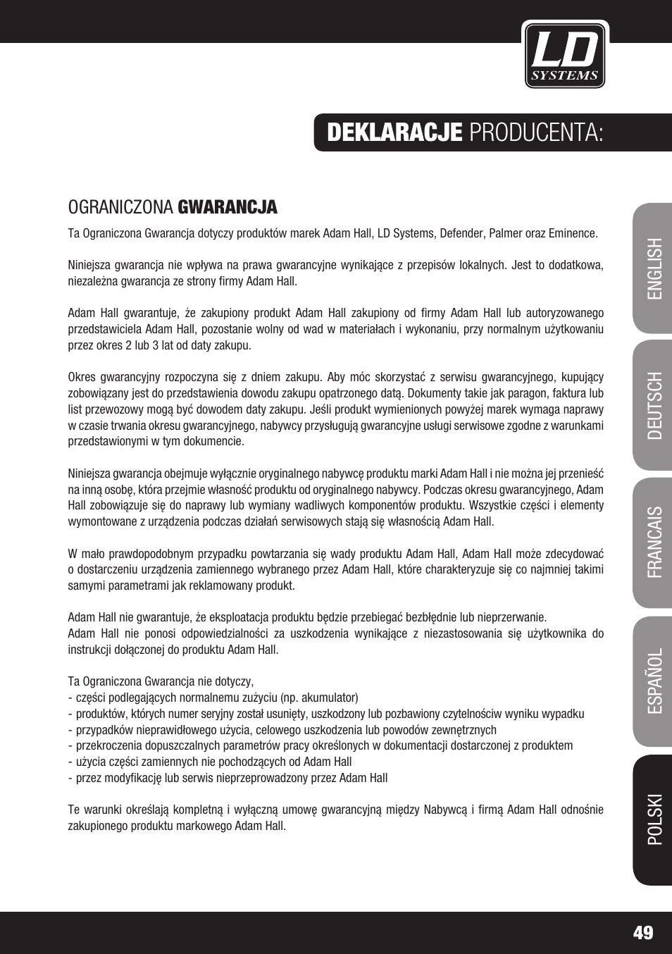 Deklaracje producenta | LD Systems DAVE 8 XS User Manual | Page 49 / 52