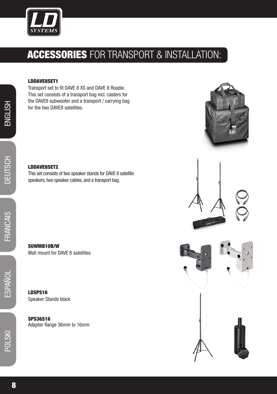 Accessories for transport & installation | LD Systems DAVE 8 XS User Manual | Page 8 / 52