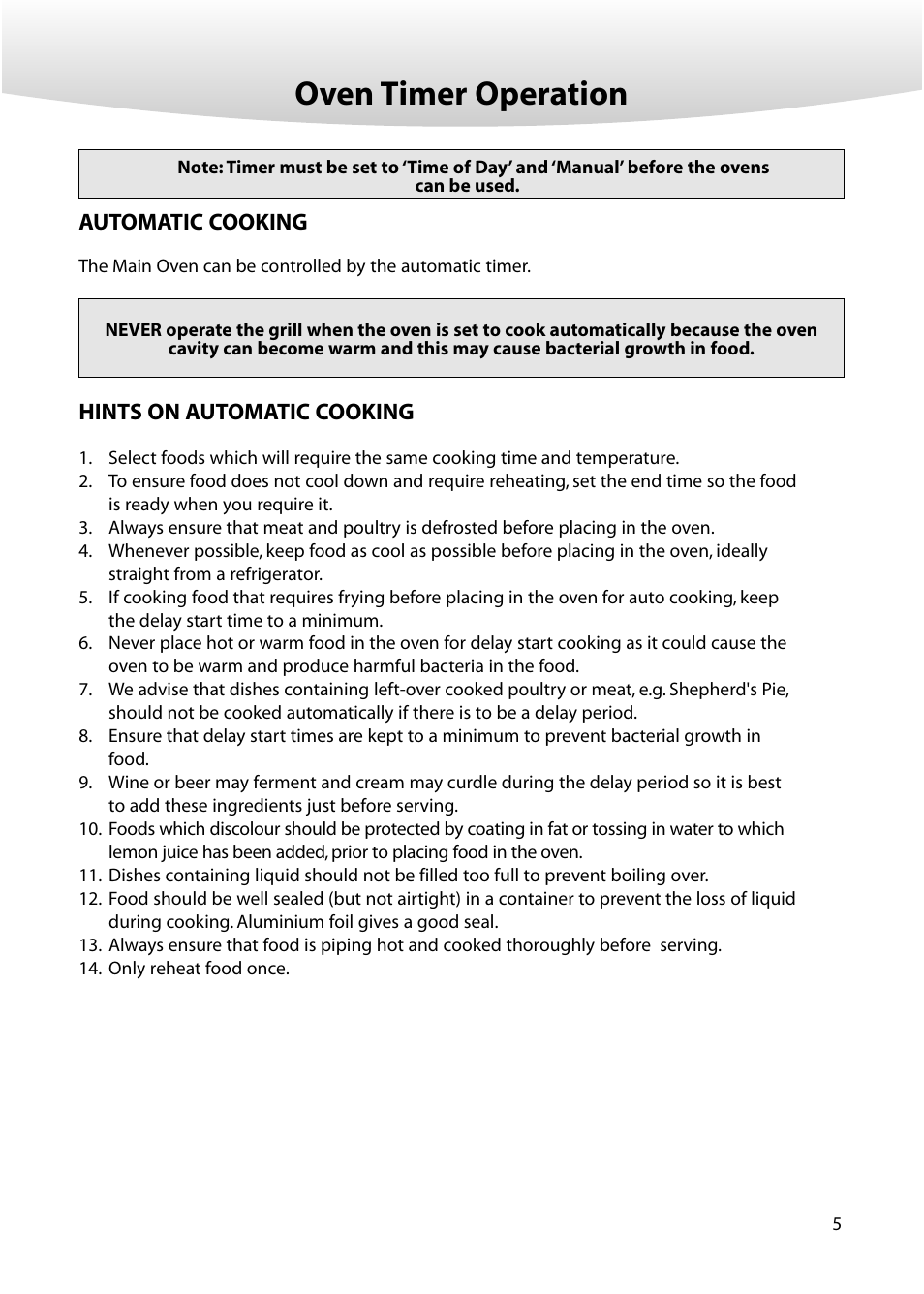 Oven timer operation | Creda M152E User Manual | Page 5 / 20