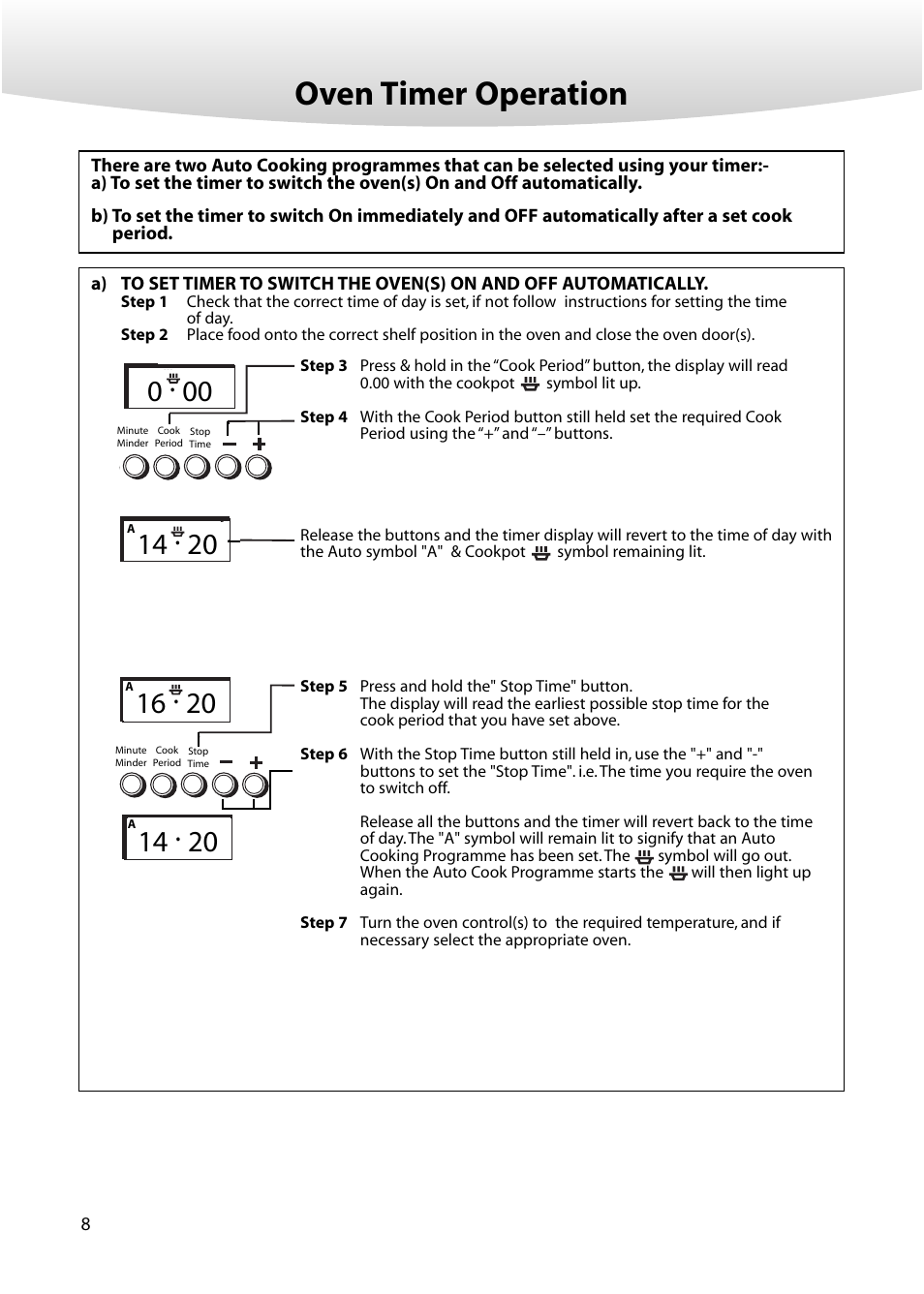 Oven timer operation | Creda M152E User Manual | Page 8 / 20