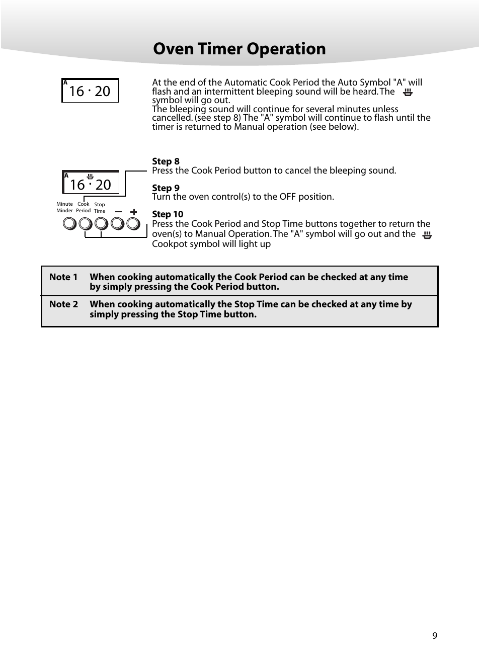 Oven timer operation | Creda M152E User Manual | Page 9 / 20
