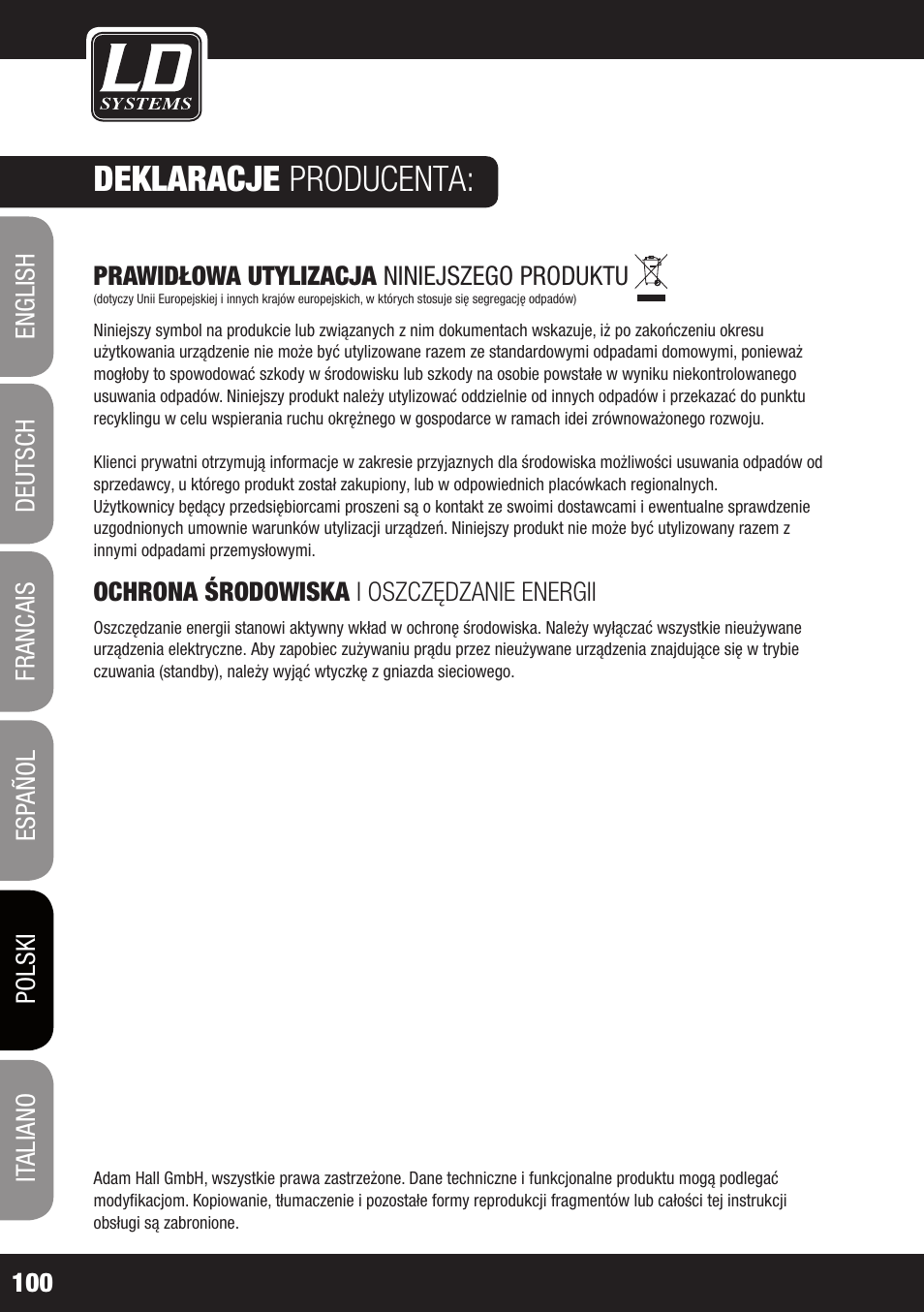 Deklaracje producenta | LD Systems MAUI 28 MIX User Manual | Page 100 / 124